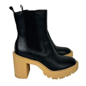 Dolce Vita Coen H20 Waterproof Leather Lug Sole Boots Black Ankle Booties 6.5
